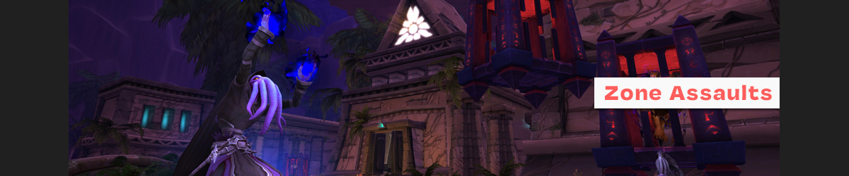 A mind-flayer swirls his hands around casting corrupted magic as a nearby citizen of Uldum is trapped inside of a cage, implying that Nzoth is taking over the region.