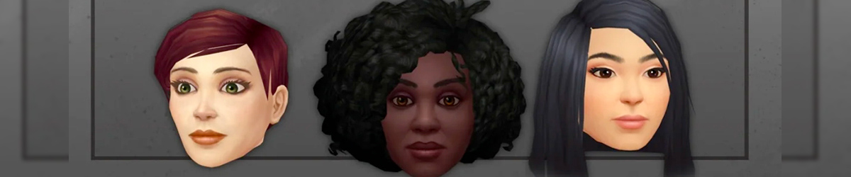 Three woman human heads showing off various customizations including hair styles, skin tone, and eye/mouth shapes.